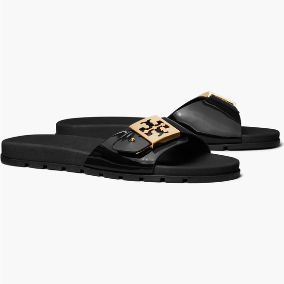 Tory Burch Shoes - Tory Burch Buckle Slide Sandals size 7 EUC Perfect Black/Gold